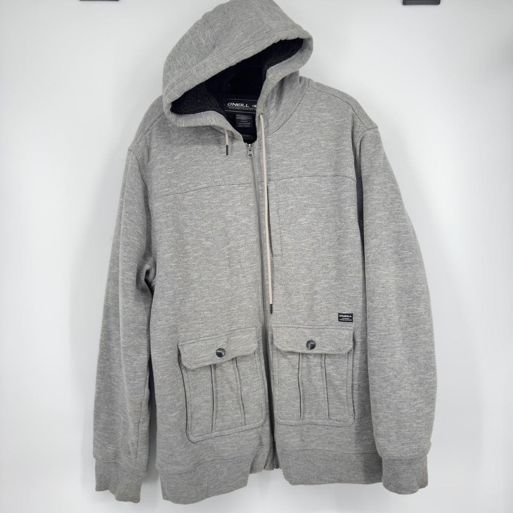 ONeill Mens Grey Sherpa Lined Full Zip Hoodie Cargo Pockets XXL RN 85773